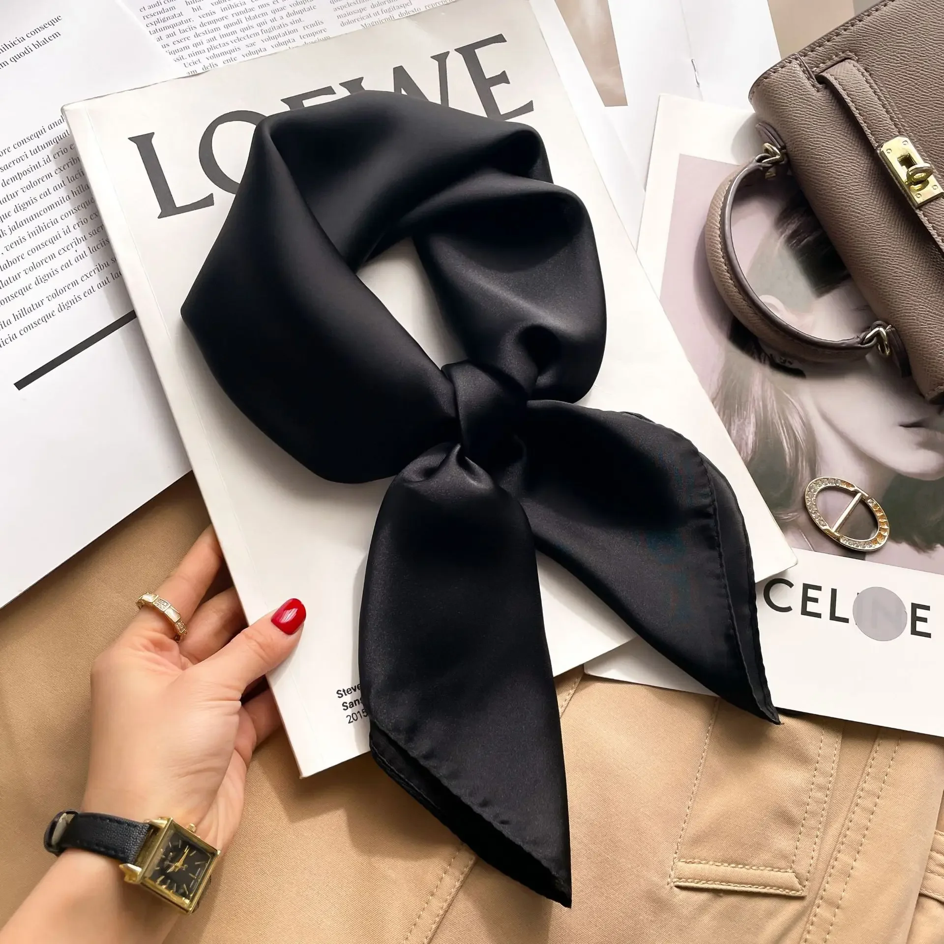 70cm Solid Colors Neckerchief  - Silk Scarf Square ulasan dan harga