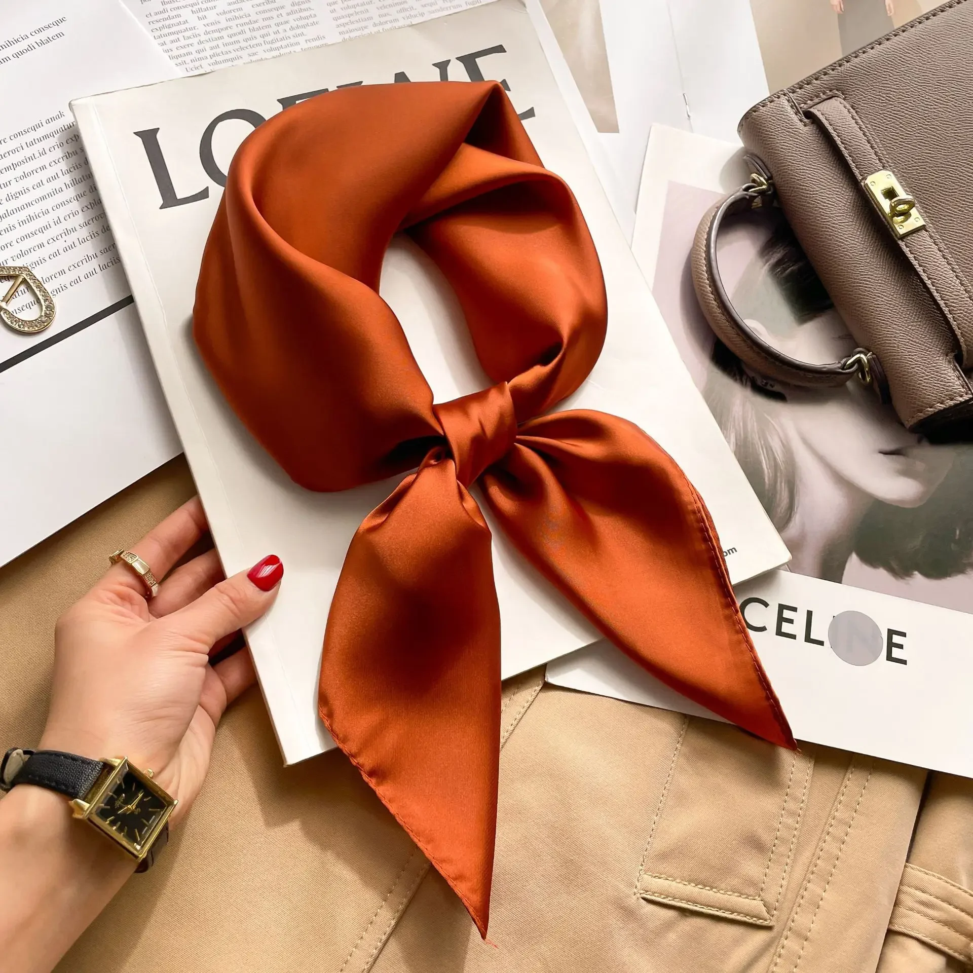 70cm Solid Colors Neckerchief  - Silk Scarf Square ulasan dan harga