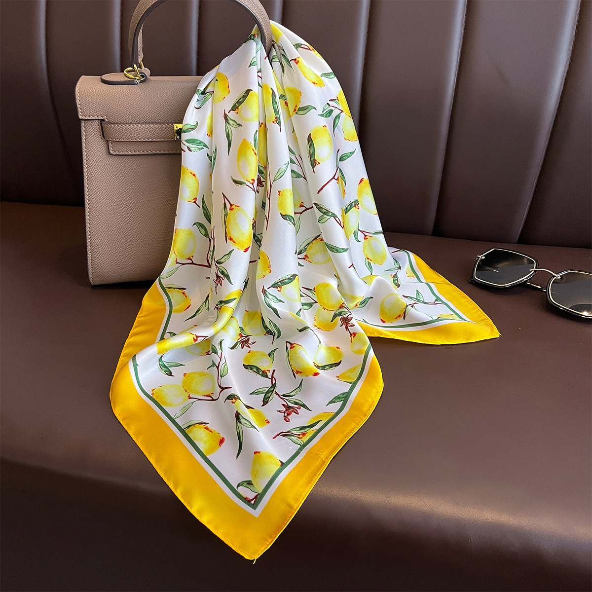 2025 New Yellow Lemon Print Sq - Silk Scarf Square ulasan dan harga