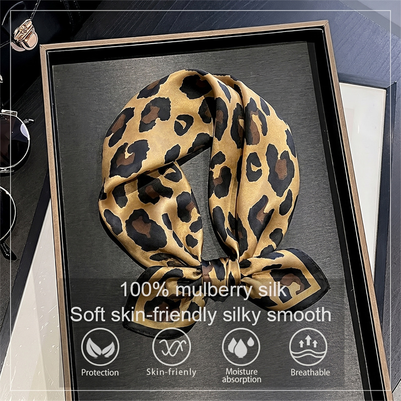 100% Silk Square Scarf Leopard - Silk Scarf Square ulasan dan harga